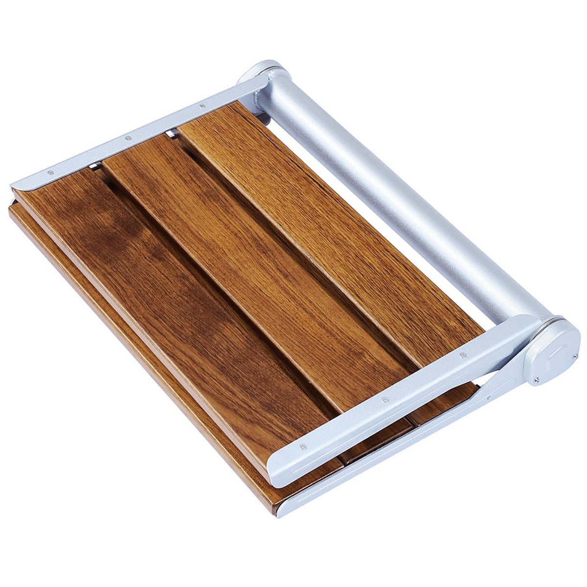 Clevr 18" Serena Folding Shower Bench Seat Modern Teak Wood Bath Medical Wall Mount, ADA Specs