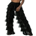thumbnail image 1 of Women High Waist Trim Tulle Mesh Wide Leg Trousers Y2K Casual Solid Chiffon Multi Layer Ruffle Yarn Pants, 1 of 4