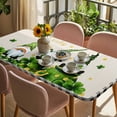 thumbnail image 3 of St. Patrick's Day Table Cloths for 4 Foot Rectangle Tables, Green Shamrock Gnomes Gold Coin Beige Patio Waterproof Elastic Fitted Tablecloths, Washable Rectangular Table Cover for Camping, 3 of 8