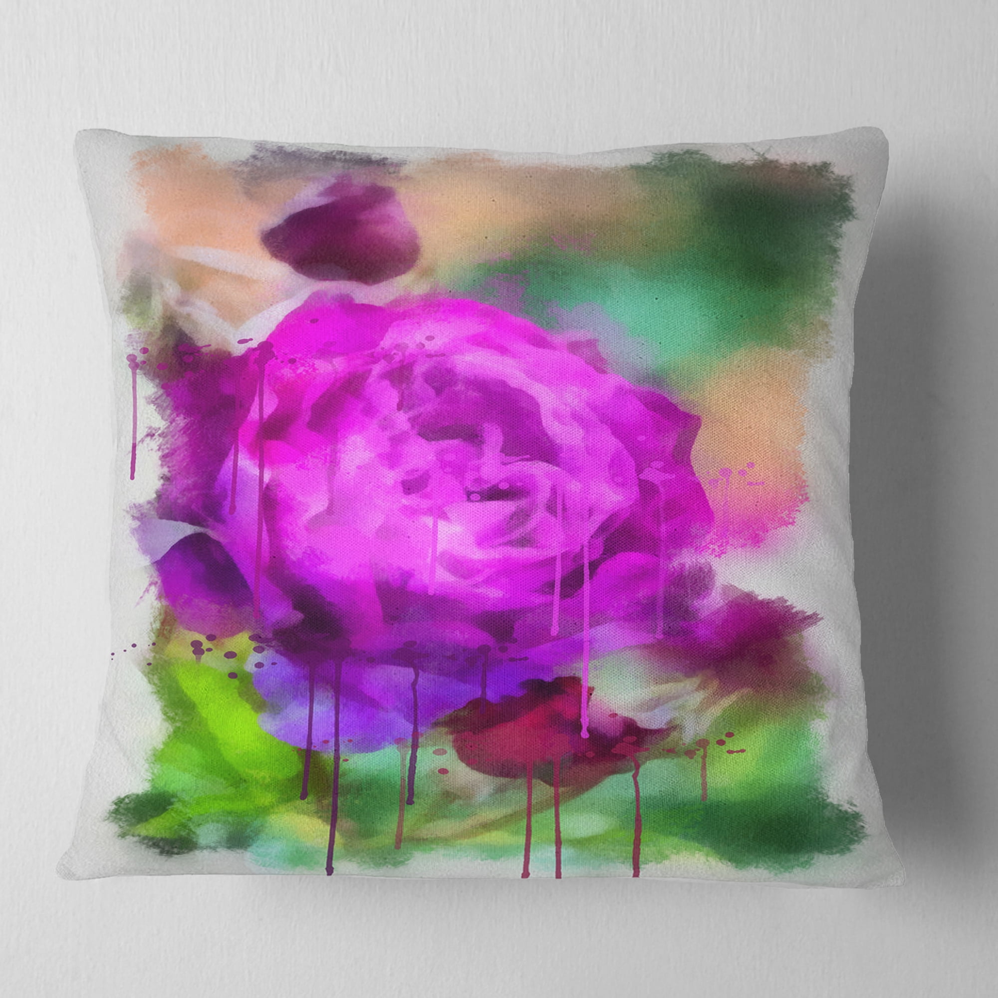 Designart Purple Watercolor Rose Painting - Floral Throw Pillow - 18x18