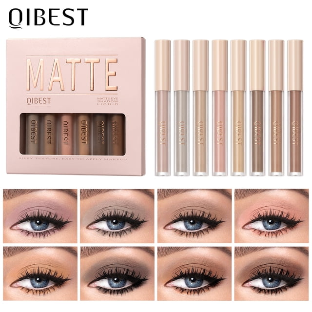 QIBEST Juego de sombra de ojos líquida, 8 colores, mate, larga duración, resistente al agua, pigmentos, Nude, Kits de maquillaje profesional
