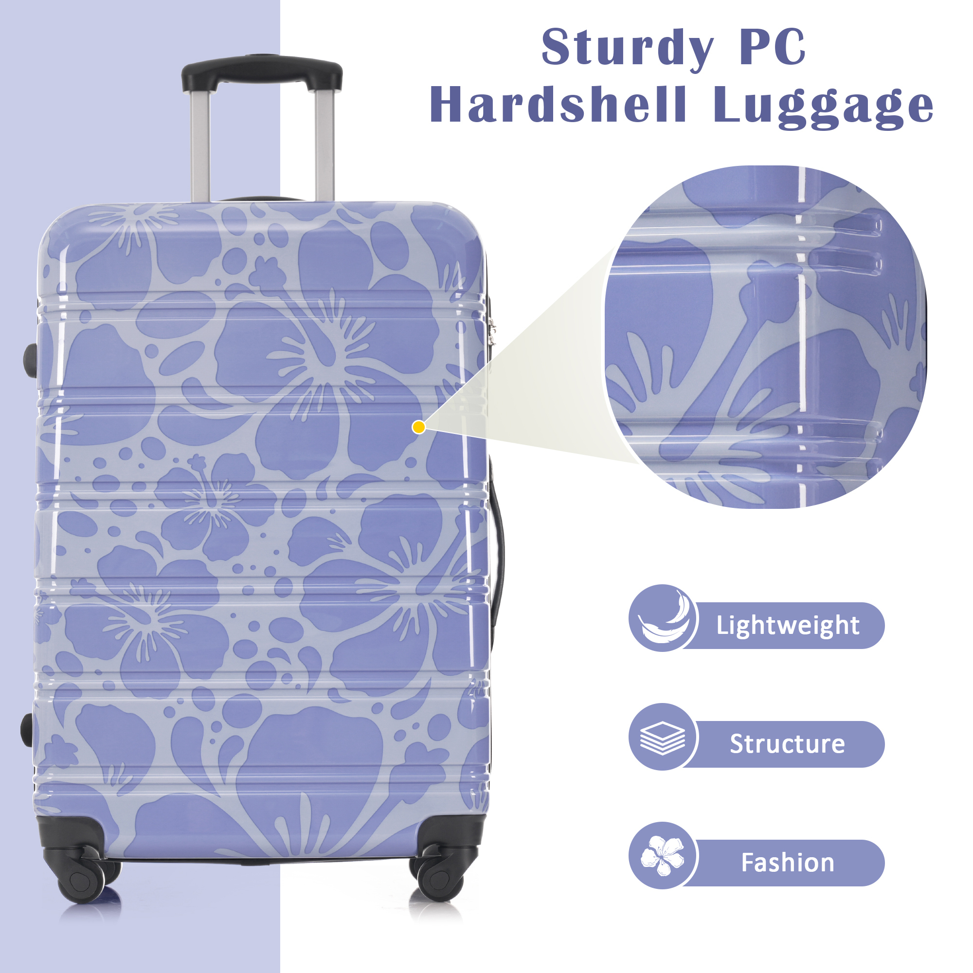 Euroco 3 Piece Luggage Sets, ABS+PC Hardshell Suitcase with TSA Lock and Spinner Wheels,Lightweight Suitcase Set for Family Travel,Blue