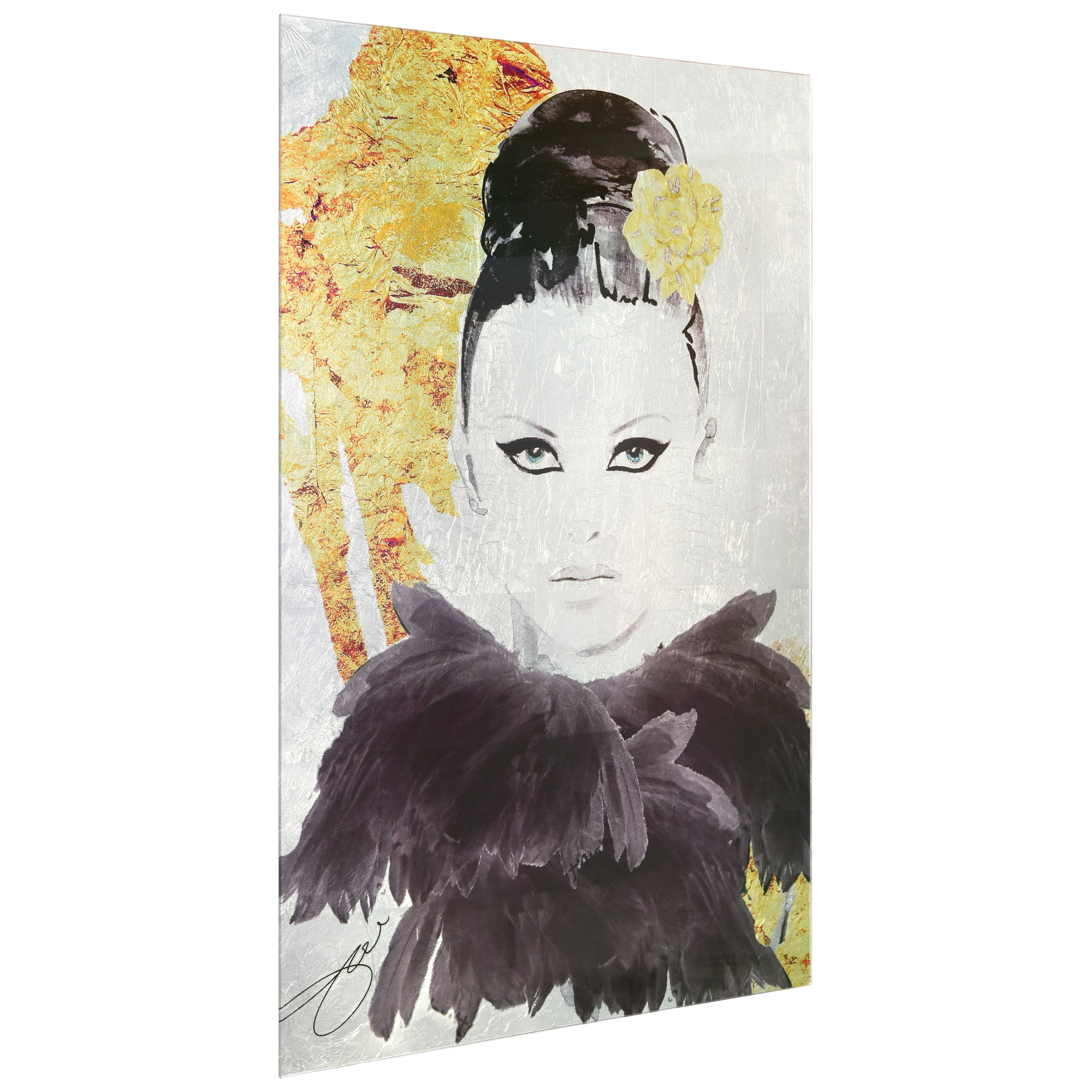 "Gold Woman 1" Reverse Printed Tempered Glass with Silver Leaf