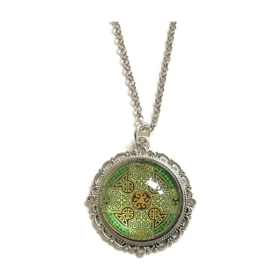 Celtic Cross Necklace, Celtic Knot Pendant, Gift for Women, Druid Jewelry, Silver Cross Necklace, Green Cross, Religious Jewelry