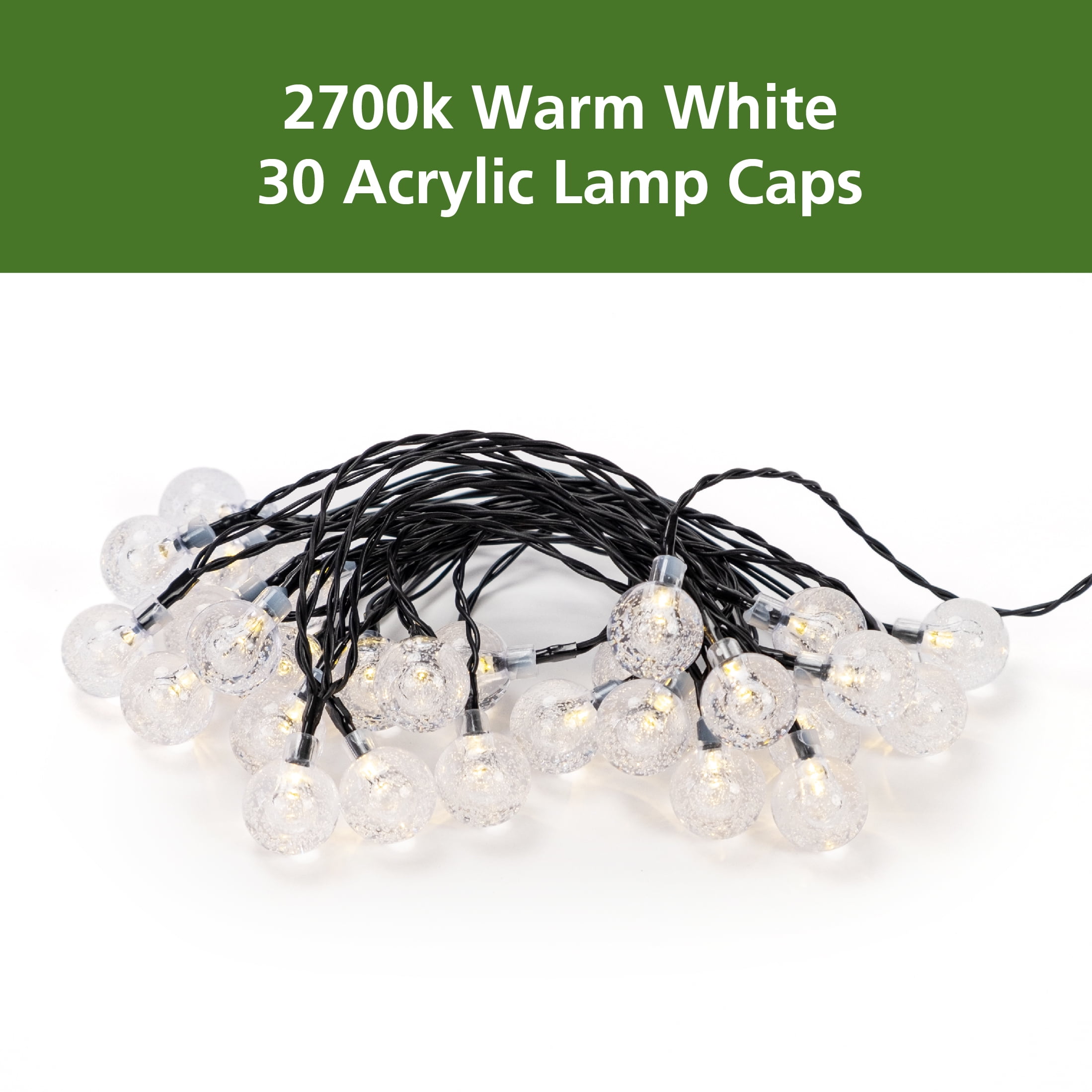 Mainstays 30ct Solar Garden Decorative Globe Bubble Warm White String Lights