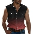 thumbnail image 2 of Blczomt Sleeveless Shirt Men Gradient Casual Button Down Tank Top Red with Pockets Collared Summer Tank Top, 2 of 5