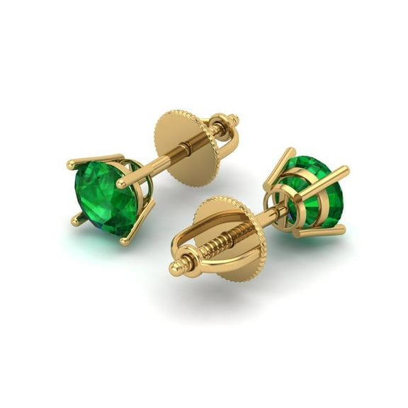 0.5 Ct Round Cut Studs Green Emerald 18K Yellow Solid Solid Gold Everyday Dainty Earrings Screw Back