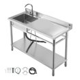 thumbnail image 1 of KFFKFF Stainless Steel Utility Sink, Free Standing Single Bowl Commercial Kitchen Sink with Faucet, Utility Right Basin Workbench with Hot & Cold Water Pipe, 1 of 9