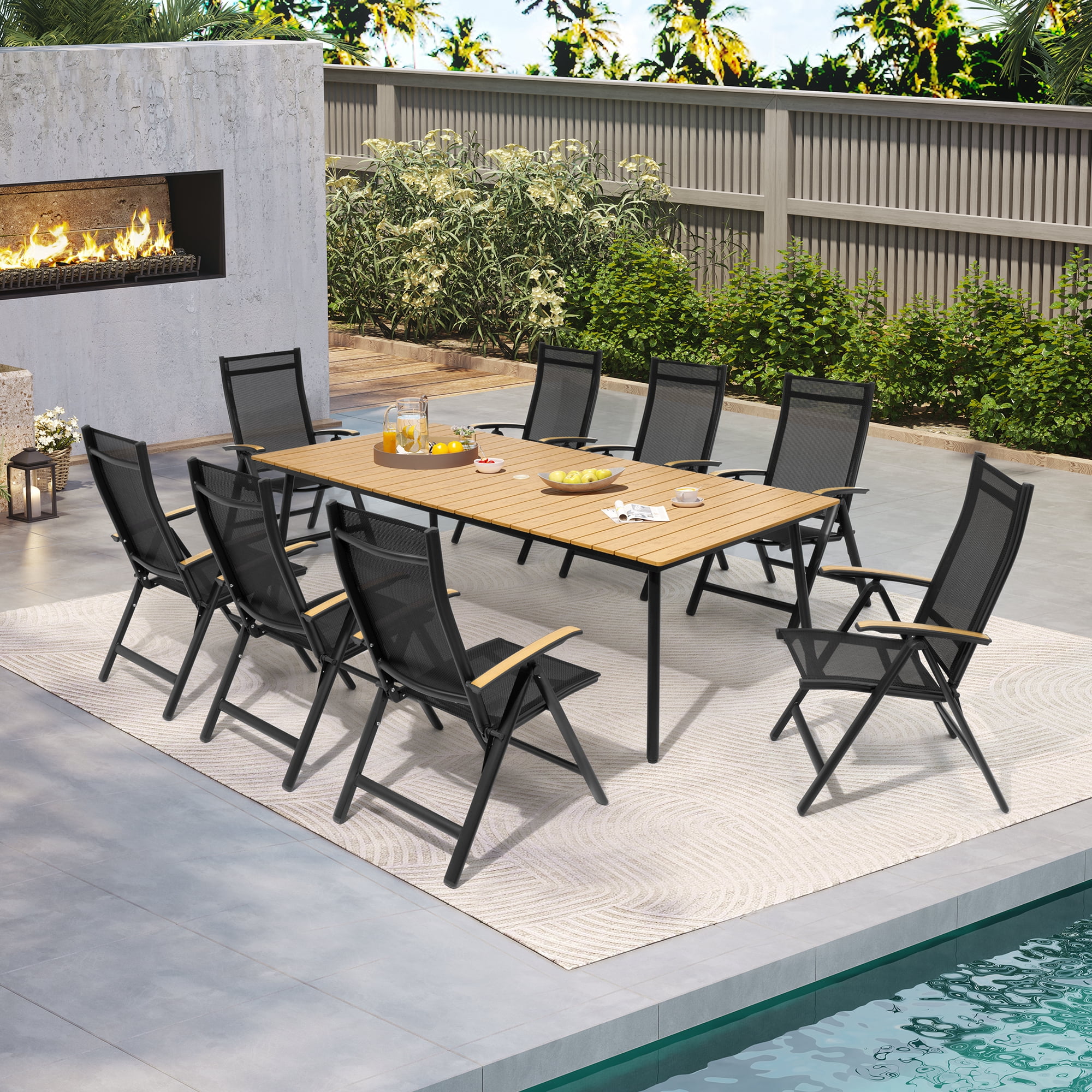 Pellebant Set of 2 Aluminum Outdoor Folding Dining Chair with Arm, Black