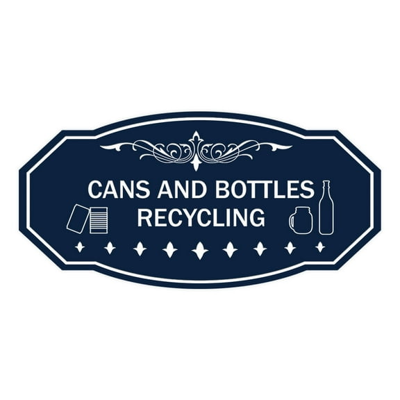 Signs ByLITA Victorian Cans and Bottles Recycling Sign (Navy Blue / White) - Large