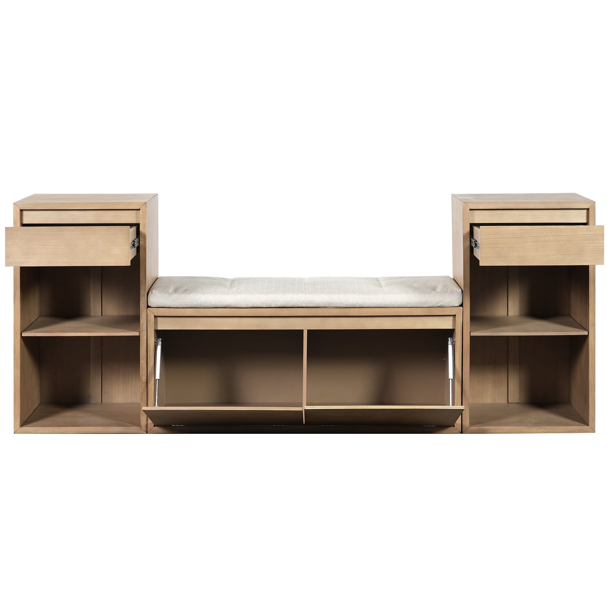 Euroco All-in-One Entryway Storage Bench with Cushion,3-Tier Shoe Bench with Open Shelves, 2 Drawers & 2 Doors, 77" Long Organizer Cabinet for Hallway,Entryway, Living Room, Bedroom,Brown
