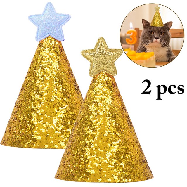 2PCS Cone Birthday Hat Cloth Glitter Adjustable Star Birthday Hat Pet Party Hat