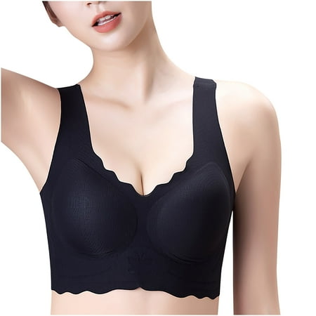 Sport Bras for Women Plus Size No Underwire Bra Feature V-Neck Balconette Bra Style W-792 Hook and Eye Closure Front Closure Bras Black 5XL
