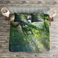 thumbnail image 3 of Ambesonne Nature Quilted Bedspread Set 3 Pcs, Jungle Sunlight Trees, Queen Size, Green White, 3 of 3