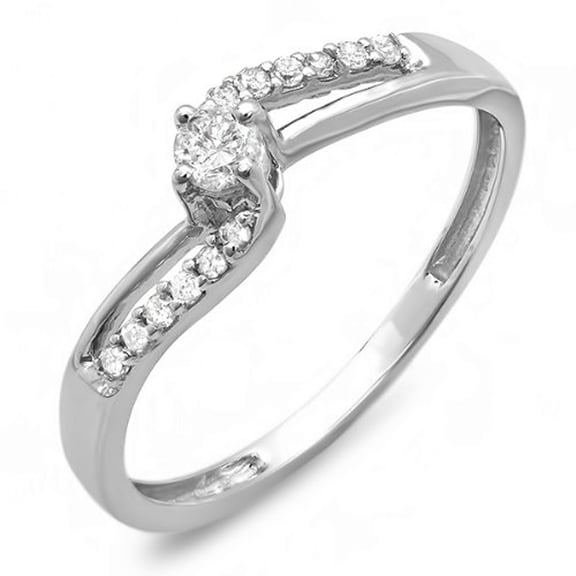 Dazzlingrock Collection 0.20 Carat (ctw) 14k Round Diamond Wave Ladies Bridal Promise Engagement Ring 1/5 CT, White Gold, Size 7