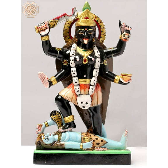 Handmade Black Marble Maa Kali Idol | Fierce Goddess Sculpture | Traditional Indian Art | Spiritual Home Decor & Worship Statue