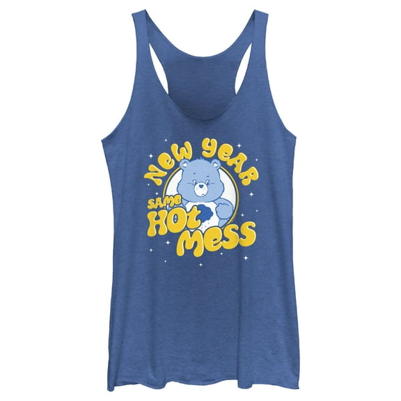 Women's Care Bears Grumpy Bear New Year Same Hot Mess  Racerback Tank Top