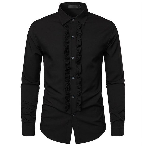 WREESH New Casual Fashion Men Shirts Color Matching Shirt Loose Youth Long Sleeve Turndown Collar Shirt & Shirt Black