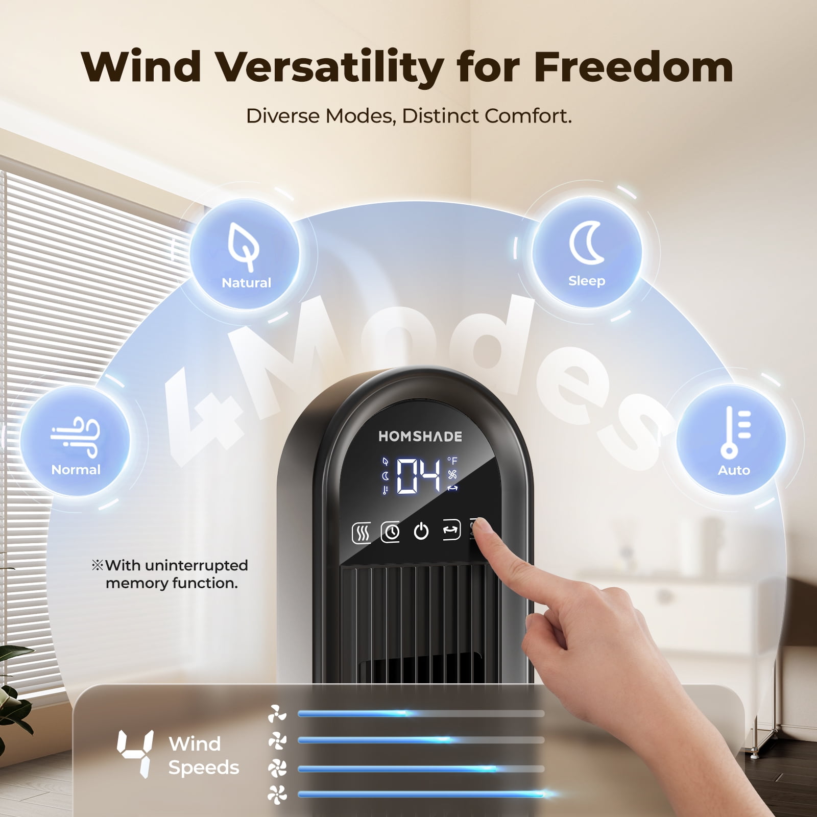 Tower Fan for Home,36" Standing Floor Fan with Remote LED Touchscreen,Patbrela Wide Oscillating Fan,Quiet Home Fan,26 ft/s High Velocity,4 Speeds,4 Modes,8H Timer