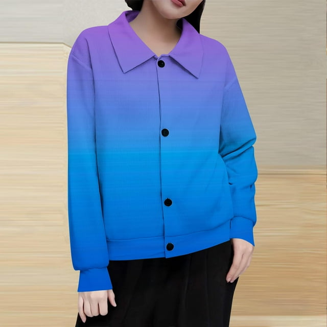Mceream Women's Ribbed Knit Shacket Button Down Gradient Jackets Long Sleeve Sweater Shirts Fall Winter Trendy Cardigans Plus Size Winter Warm Outwear Chaqueta De Invierno Para Mujer Navy XXL