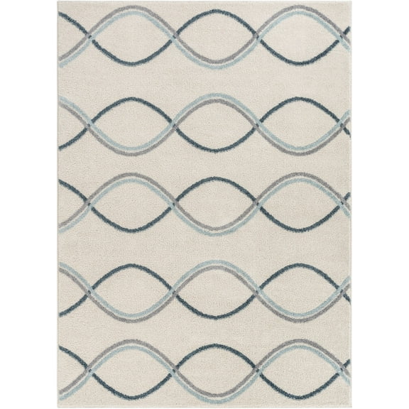 Well Woven Mystic Poppy Contemporary Striped & Solid Geometric Blue 3'11" x 5'3" Area Rug