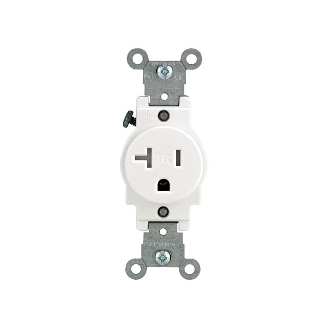 Toma de corriente Leviton R52-T5020-0WS de 20 A, blanca, resistente a manipulaciones
