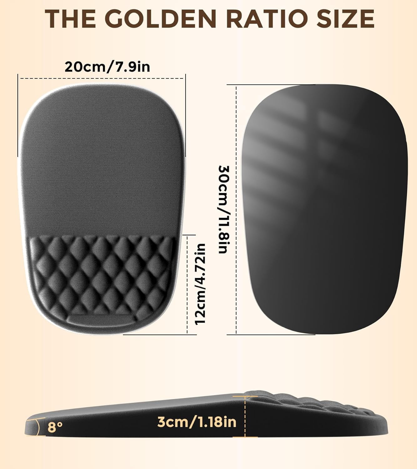 Ergonomic Mouse Pad with Wrist Rest 2 in 1 Mousepad with Wrist Support, Memory Foam Desk Mouse Mat with Massage Nubs & Gel PU Non-Slip Base, Suitable for Office & Gaming, Black