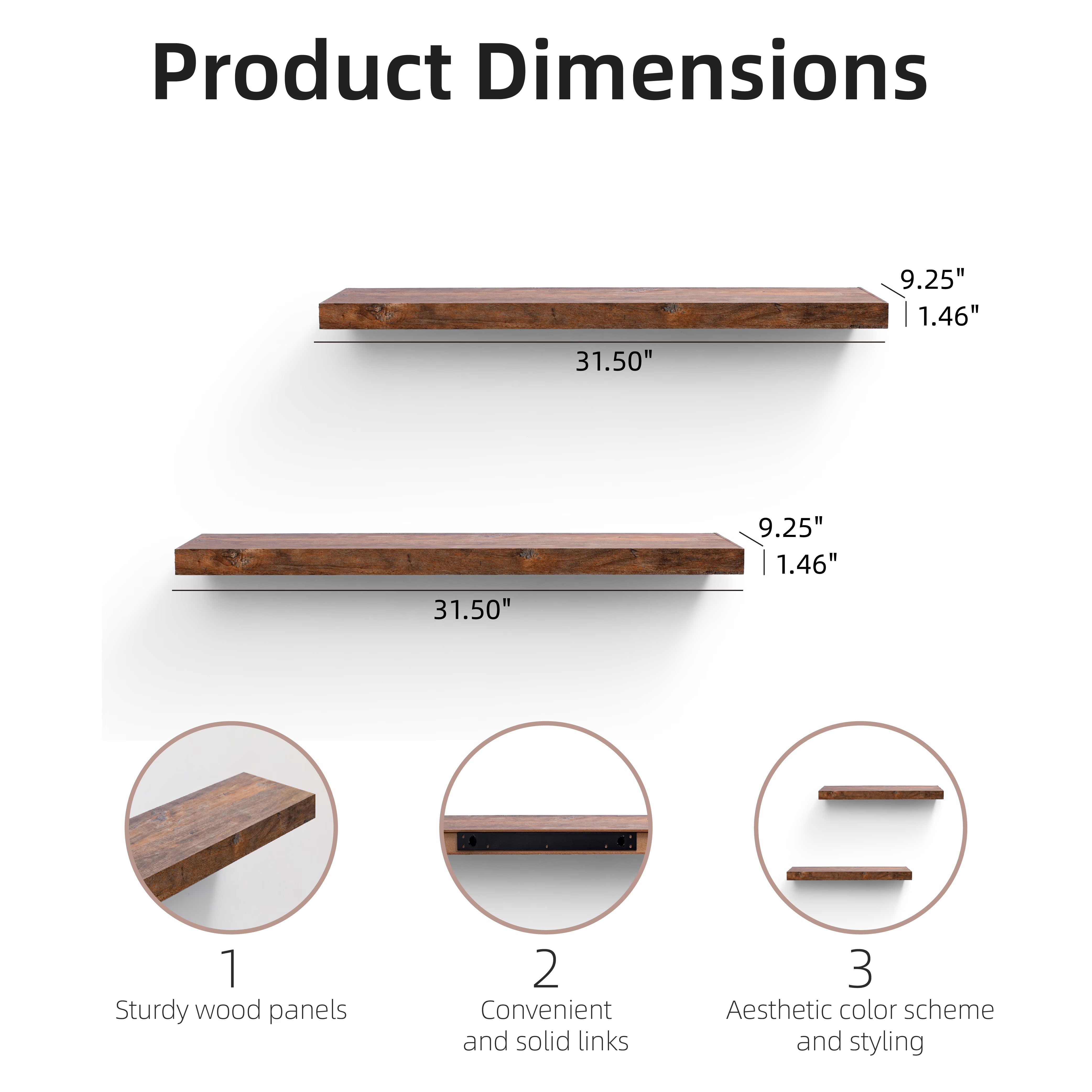 MAYEERTY 2-Piece Floating Shelves, Extra Wide 9" Deep Wood Mounted Display Rack with Invisible Brackets, for Living Room Bedroom Kitchen