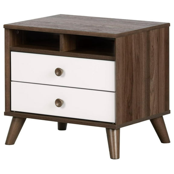 Yodi 2-Drawer Nightstand-Natural Walnut and Pure White Natural Walnut and White