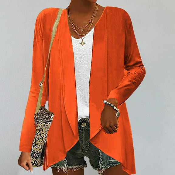 Jacenvly Cardigan For Women Long Sleeve Solid Knit Sweaters For Women Soft Warm Thigh Length Coat Tops Loose Casual Jacket Blouse