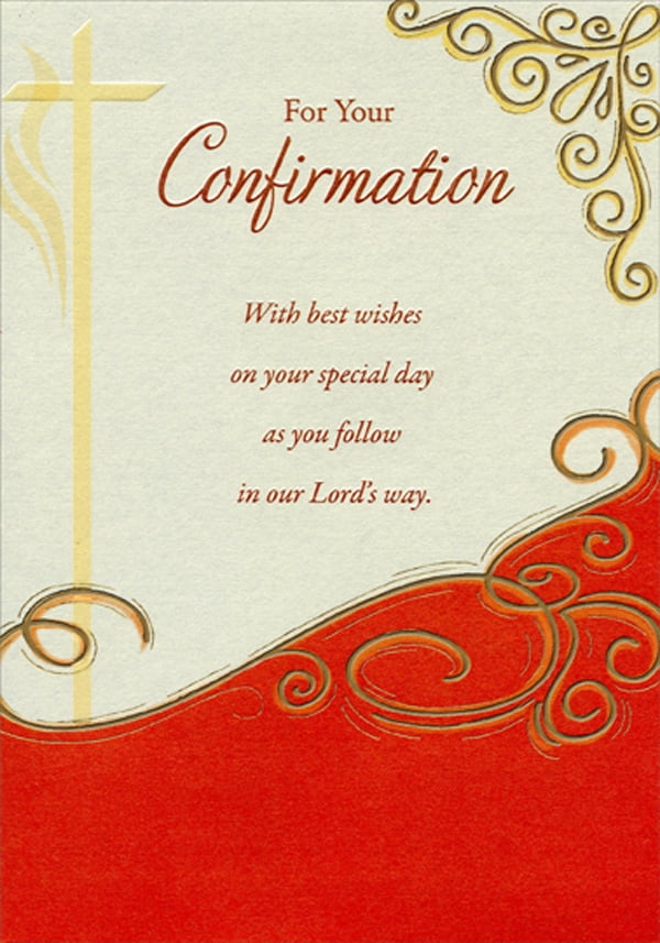 Designer Greetings Gold Cross and Swirls with Red Confirmation Card