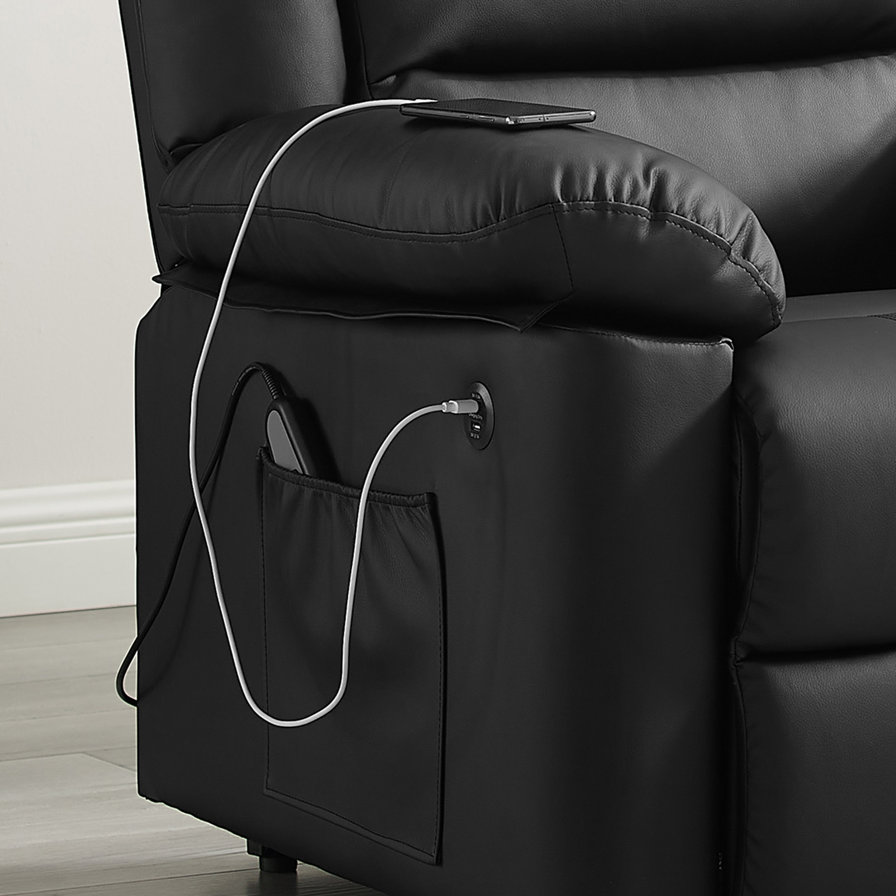 Hillsdale Cedar City Power Lift Faux Leather Recliner with USB, Midnight Black - image 2 of 23