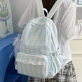 thumbnail image 4 of Women Bow Print Backpack with Lace Trim, Large Capacity Multi-Pockets School Bag for Travel Outdoor (Blue 430*300*130), 4 of 10
