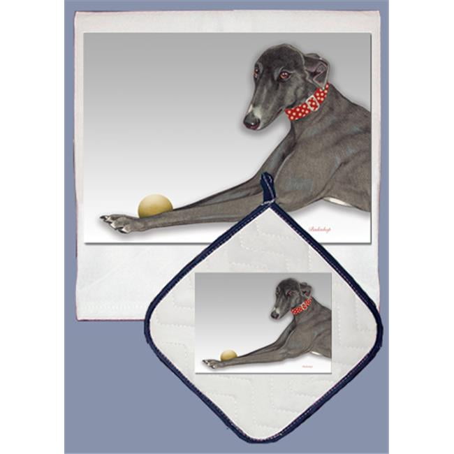 Pipsqueak Productions DP556 Dish Towel and Pot Holder Set Greyhound