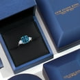 thumbnail image 5 of Gem Stone King 10K White Gold 3-Stone Ring Cushion London Blue Topaz and Moissanite (6.14 Cttw, Size 7), 5 of 6
