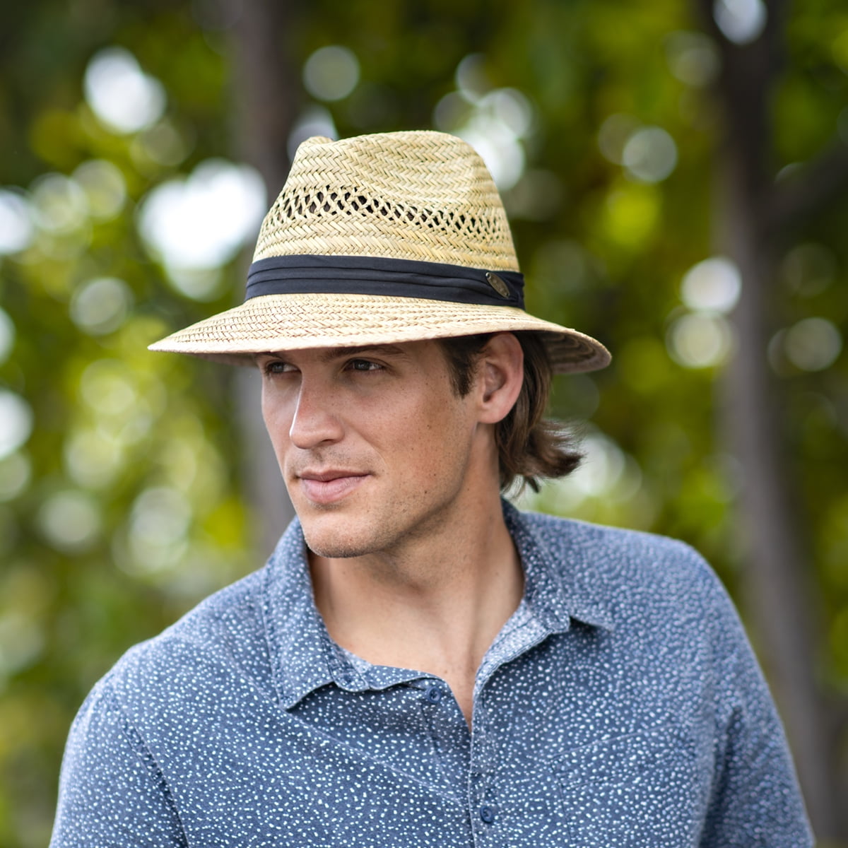 Panama Jack Safari Straw Hat - Lightweight, 3" Big Brim, Inner Elastic Sweatband, 3-Pleat Ribbon Hat Band (Black, Large/X-Large)