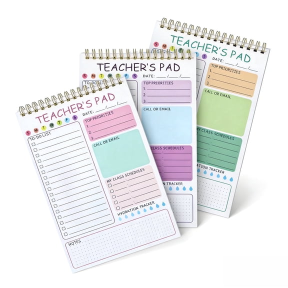 3 Pack Spiral Teacher Notepads – 5.8" x 8.3" To Do List Checklist Notebook Organizer | for Teacher Task Planning, Notes & Appreciation Gifts