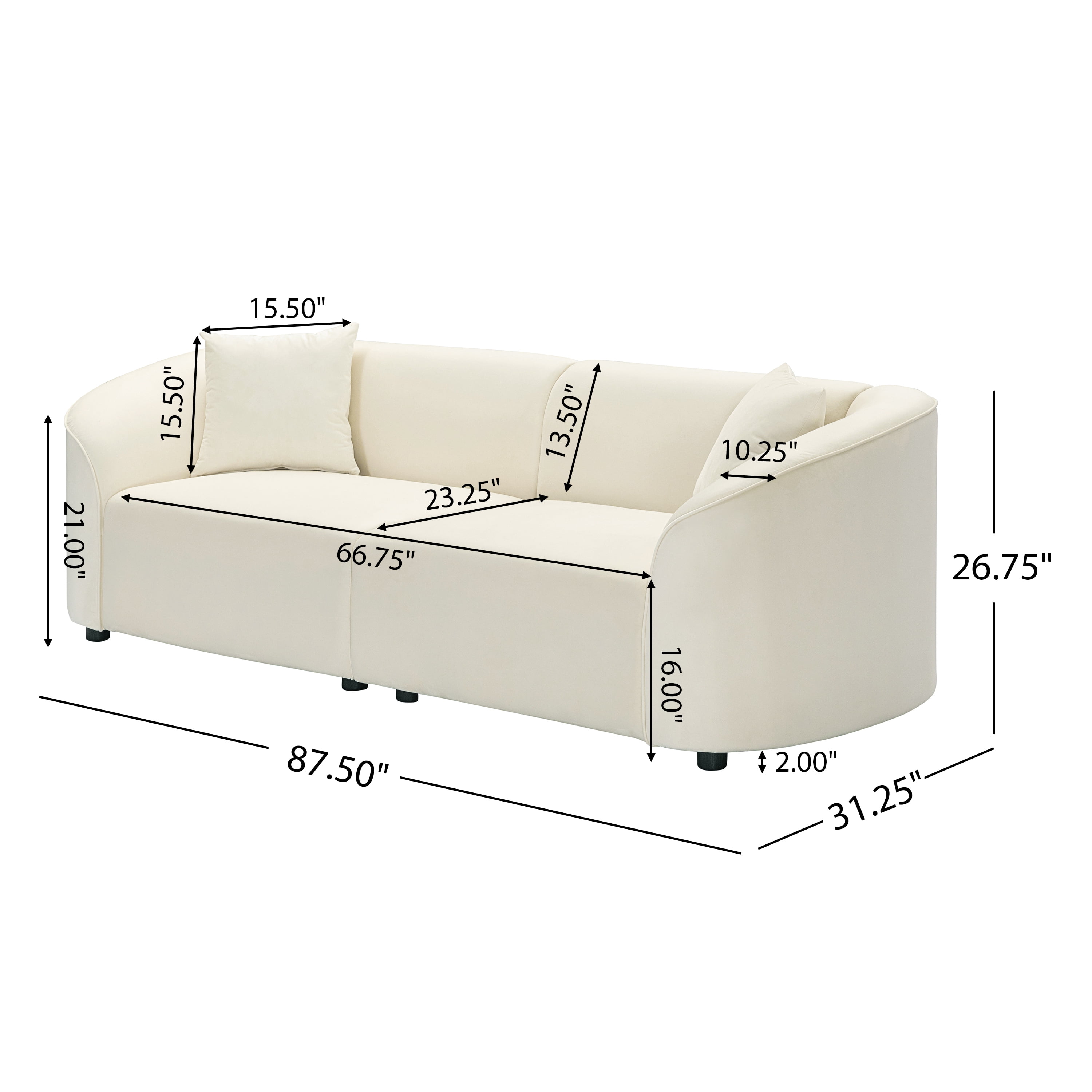 87" Curved Contemporary Sofa in Off-White: Plush Seating, Streamlined Design, and Durable Frame – Ideal for Stylish Living Spaces