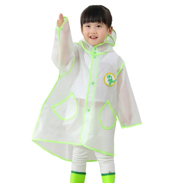 Children‘s Boys Girls Dinosaur Rainbow Printed Button Rain Jacket Hooded Windproof Raincoat