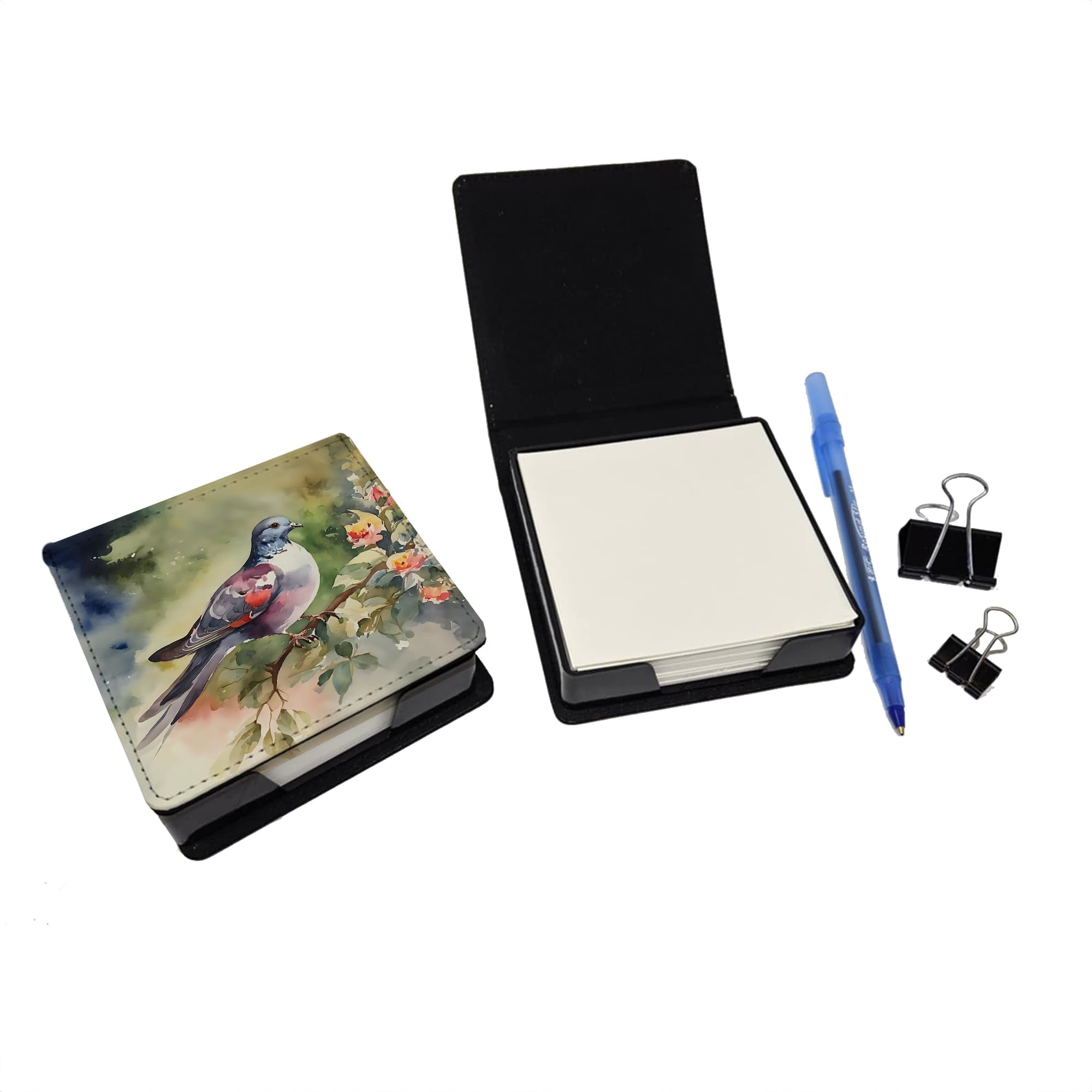 Caroline's Treasures Pigeon PU Leather Note Paper Holder with Artist-Designed Cover, Desk Accessory, Office Gift