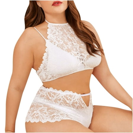 

Plus Size Lingerie Set for Women Naughty Lace Keyhole Bra and Panty Sets 2 Piece Underwear Bralette Outfits