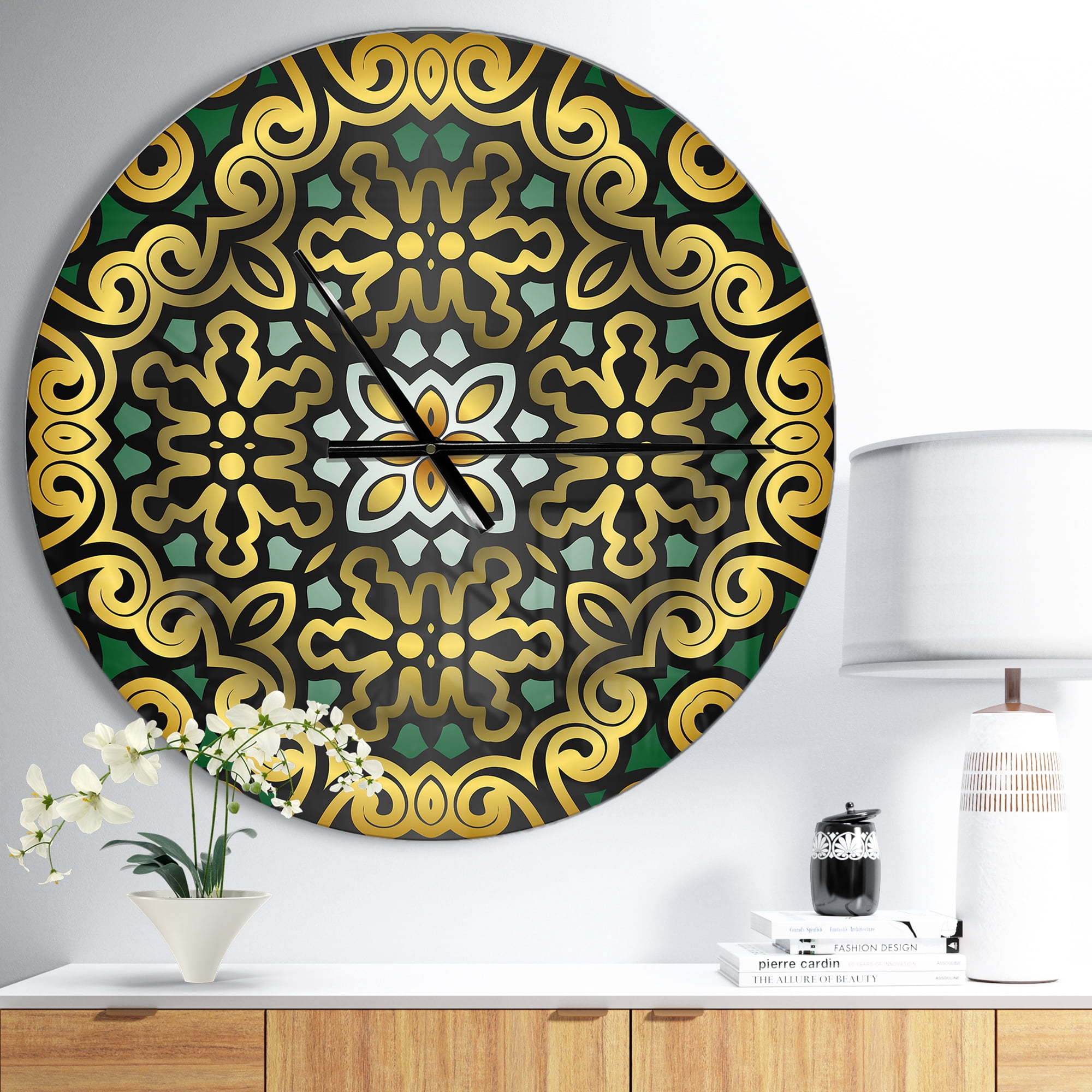 Designart 'Ethnic Floral Geometric Ornament ' Modern wall clock