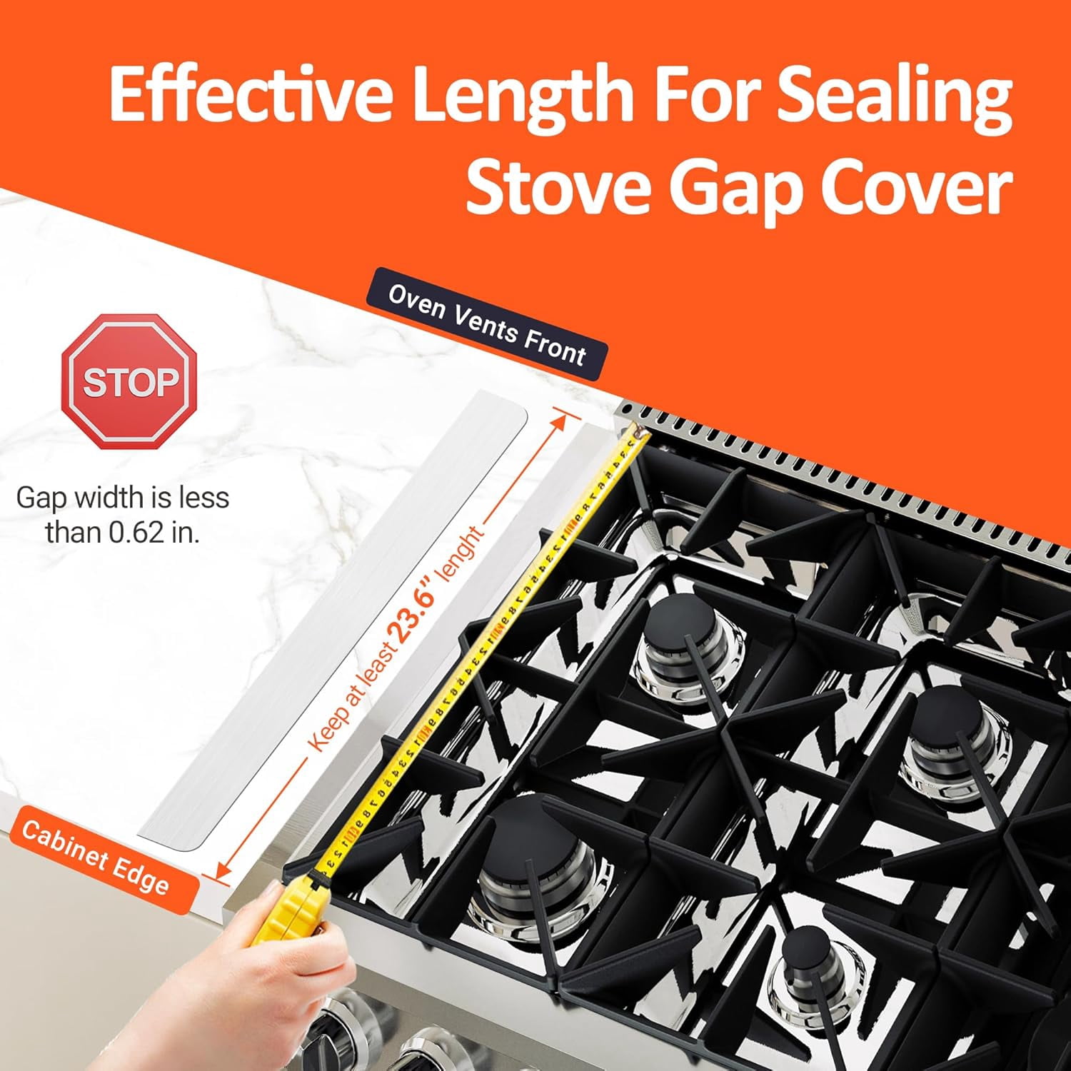 ABCISI Stove Counter Gap Covers, 316 Stianless Steel Stove Gap Filler Oven Side Gap Filler, Won't Melt Like Silicone or Corrode Away With Salt Like 304 Stainless Steel(23.6 Inches,2 PACK)