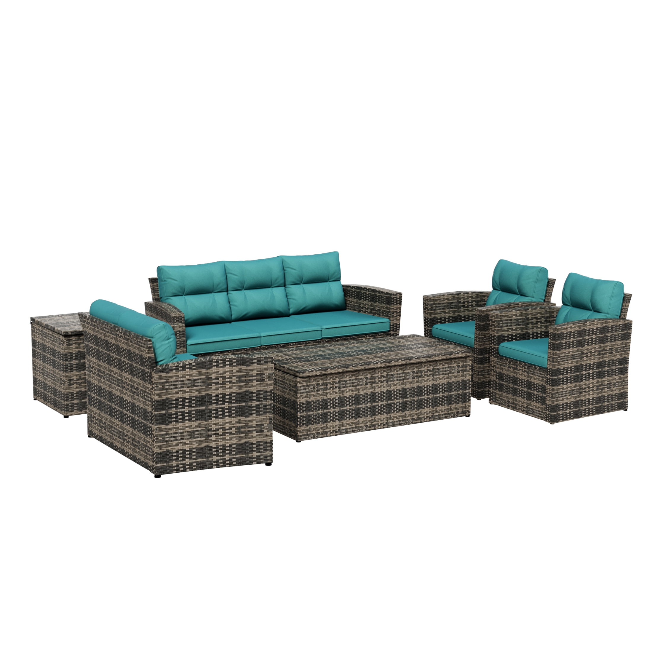 Westin Outdoor 6-Pieces Sofa Conversation Set PE Rattan Wicker Furniture, Brown/Turquoise