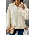 thumbnail image 3 of Women's Beige Textured Half-Button Collared Sweatshirt – Casual Long-Sleeve Layer for Everyday Comfort [ZhiHiMeRi] | L, 3 of 11