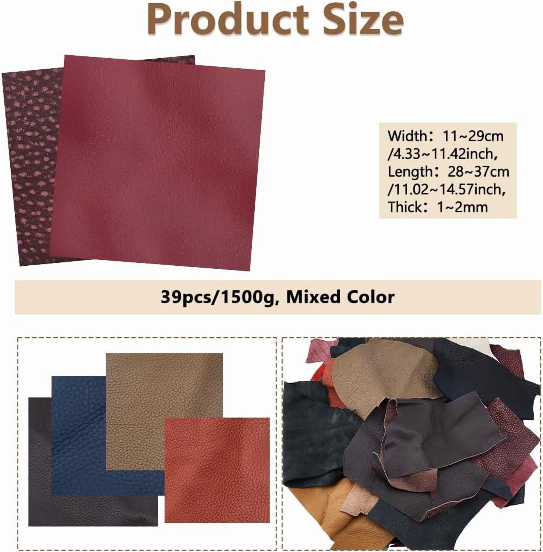 1.5KG Leather Scraps for Crafts Mixed Colors Leather Pieces Full Grain Leatheres Large Cowhide Scraps for Tooling Engraving Embossing Stamping Arts Crafts colorful