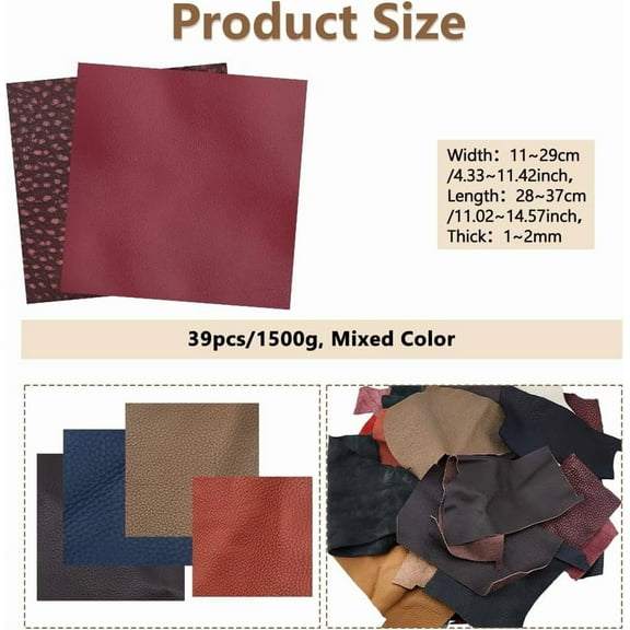 1.5KG Leather Scraps for Crafts Mixed Colors Leather Pieces Full Grain Leatheres Large Cowhide Scraps for Tooling Engraving Embossing Stamping Arts & Crafts