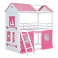 thumbnail image 6 of Harper & Bright Designs Twin Over Twin Bunk Wood House Bed with Elegant Windows Sills and Tent, Twin House Bunk Beds for Bedroom, Pink, 6 of 13