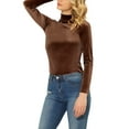 thumbnail image 4 of INSPIRE CHIC Valentine's Day Women's Top Long Sleeve Mock Neck Turtleneck Stretchy Velvet Blouse S Caramel, 4 of 6