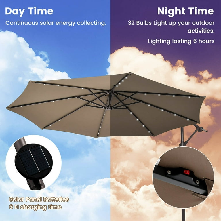 Costway 10FT Cantilever Patio Umbrella with Crank, Solar LED Costway 10FT Cantilever Patio Umbrella with Crank, Solar LED
